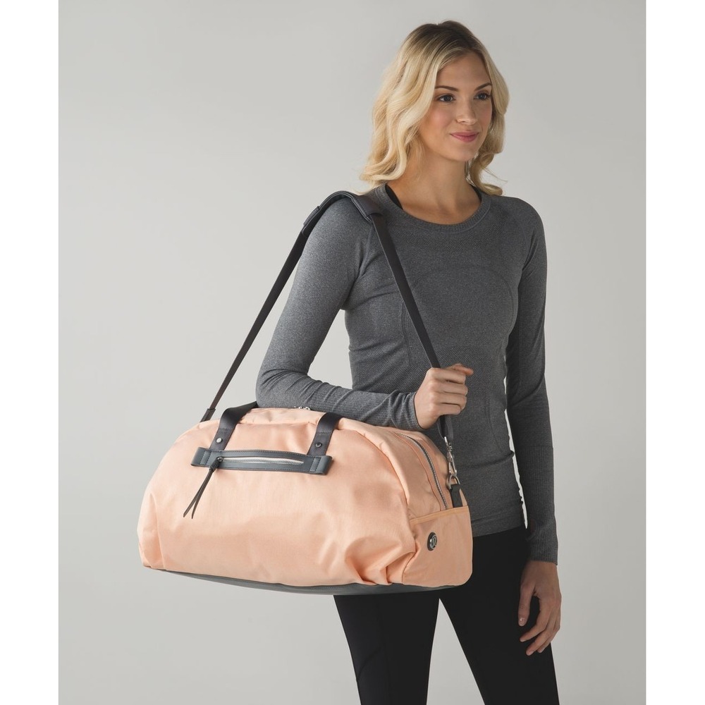 Lululemon All You Need Duffel Gym Yoga Bag Peach Fuzz Gray Straps 31L DAMAGED